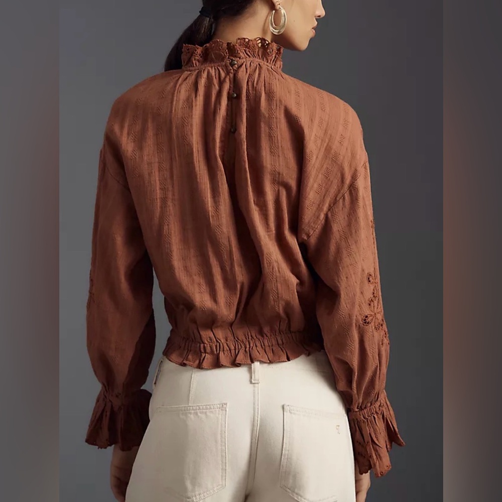 Anthropologie Pilcro Bubble Blouse NWT Rust Cotton Long-Sleeve Victorian XL - Picture 7 of 12